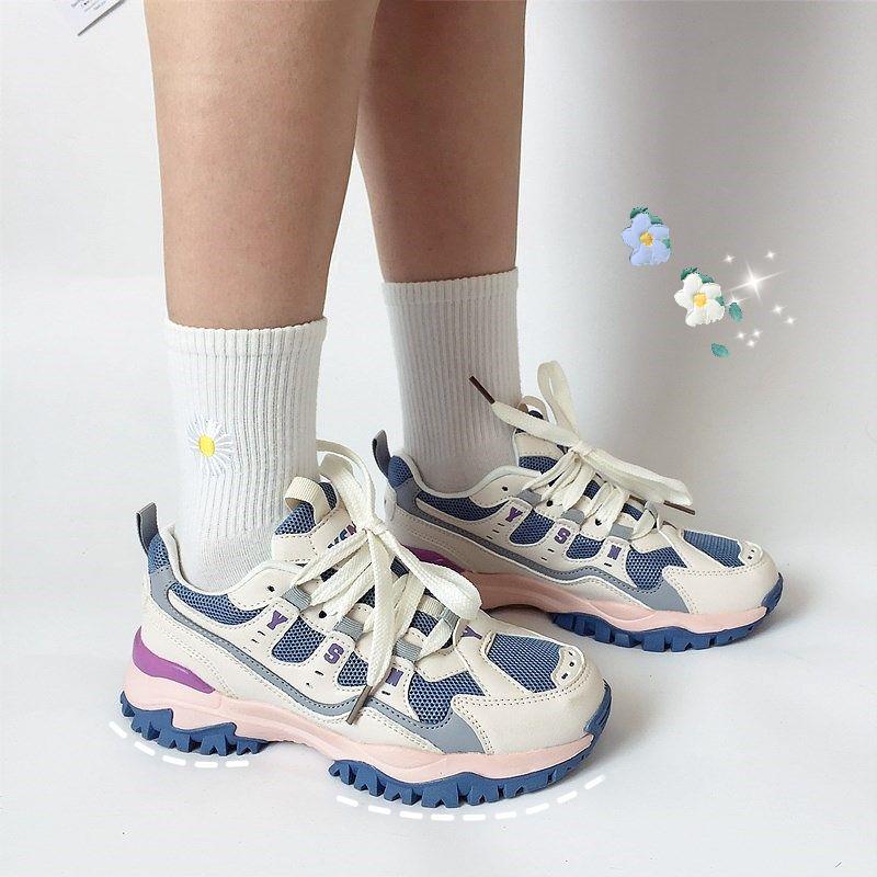 2020 Korean Version of Ins Harajuku Girl Pink Old Shoes Mesh Breathable Thick Bottom Net Red Casual Sports Shoes