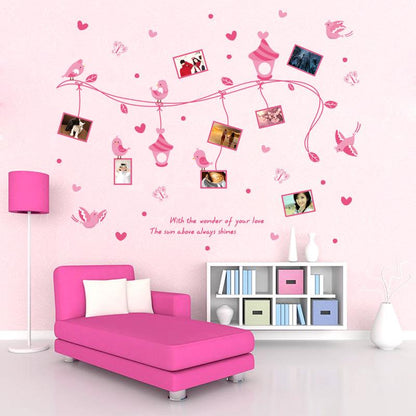 Rotten bird photo frame removable bedroom living room decorative wall stickers pink birds wallpaper