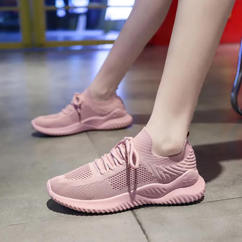 Ladies Flying Woven Sports Shoes Spring and Autumn Mesh Breathable Casual Shoes Non-slip Lightweight Running Shoe