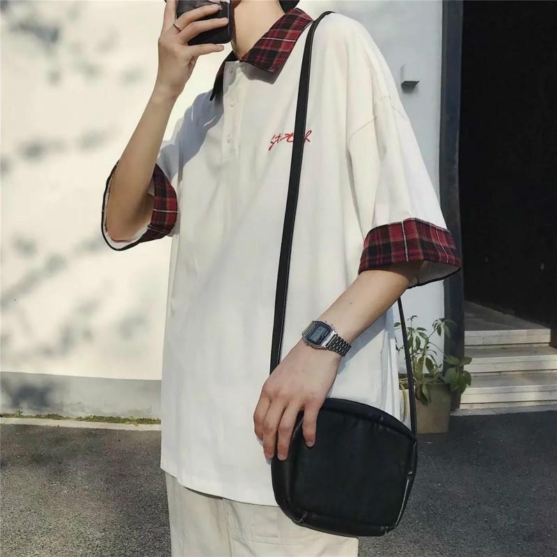 Summer Short-sleeved T-shirt Men's Half-sleeved T-shirt Trend Student Shirt Lapel Five-point Sleeve