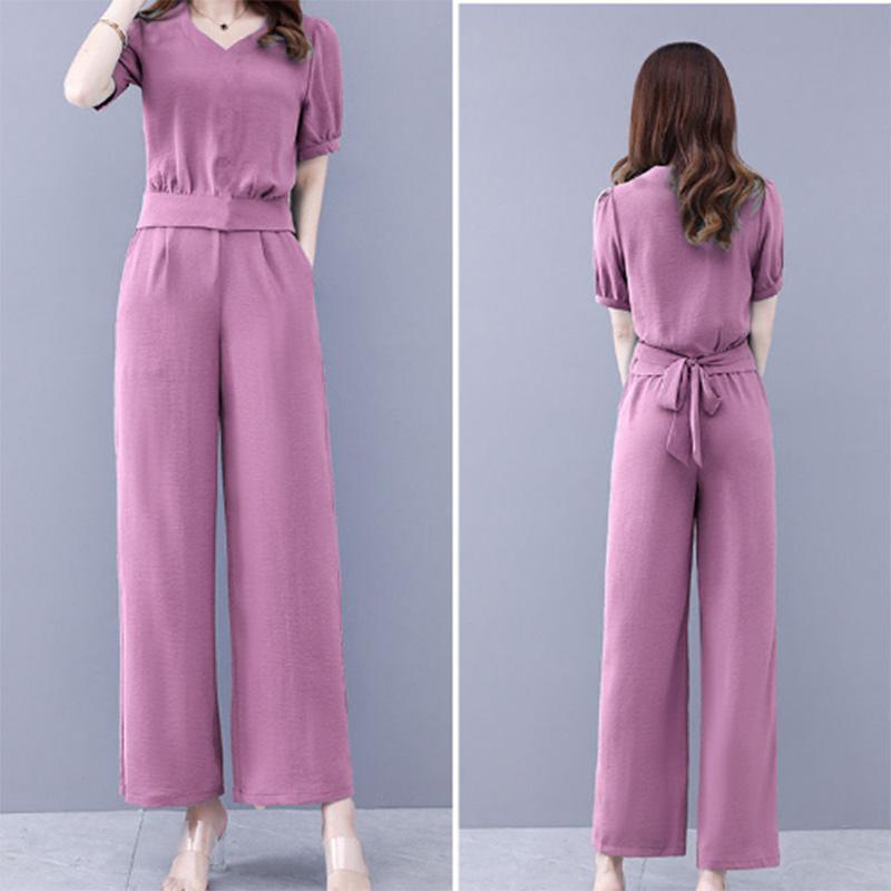 The Whole Set of Summer Cool and Comfortable Two-piece Wide-leg Casual Solid Color Age-reducing Sports Suit Women