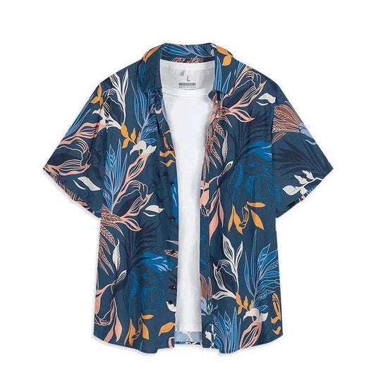 Hawaiian Vacation Wear Beach Shirt Men's Short-sleeved Loose Seaside Flower Shirt