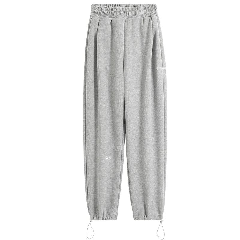 Plus Velvet Thick Gray Sweatpants Female Winter Students Loose Trousers Wide Leg Pants Lamb Wool Warm Casual Pants