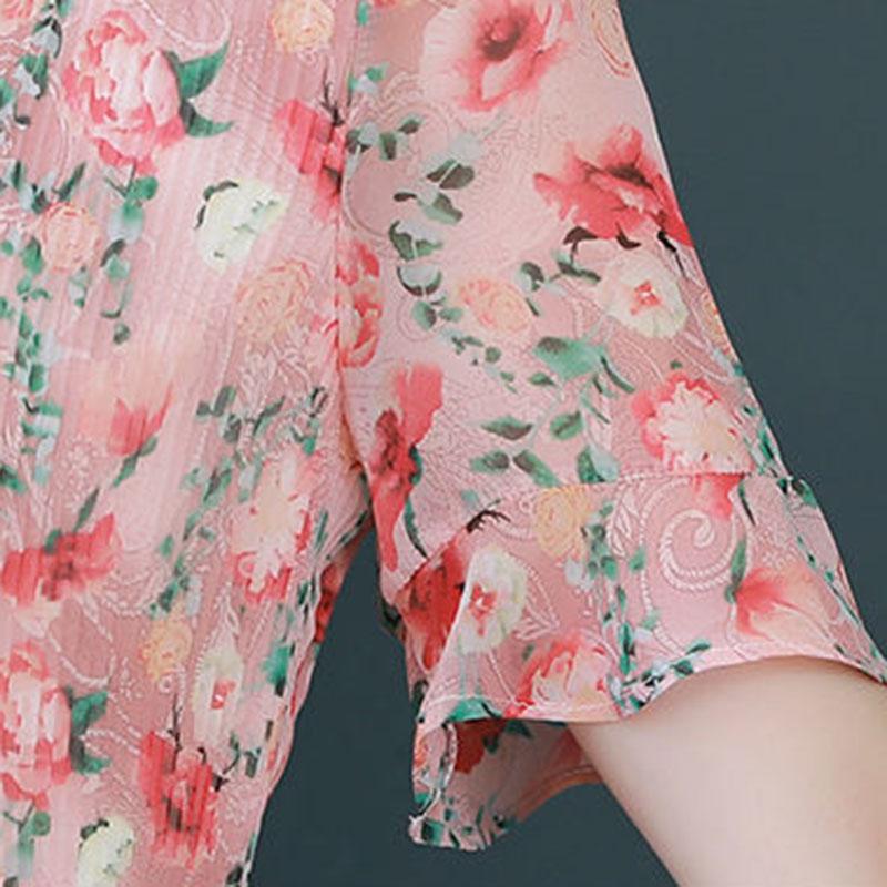 Women's Summer Chiffon Short Sleeve Top V-Neck Large Floral Loose T-Shirt