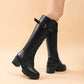 Genuine Leather Boots Women Wool Fur Boots Winter Shoes High Heels Knee High Boots Black Warm Shoes Fashion Plus Size 35-42