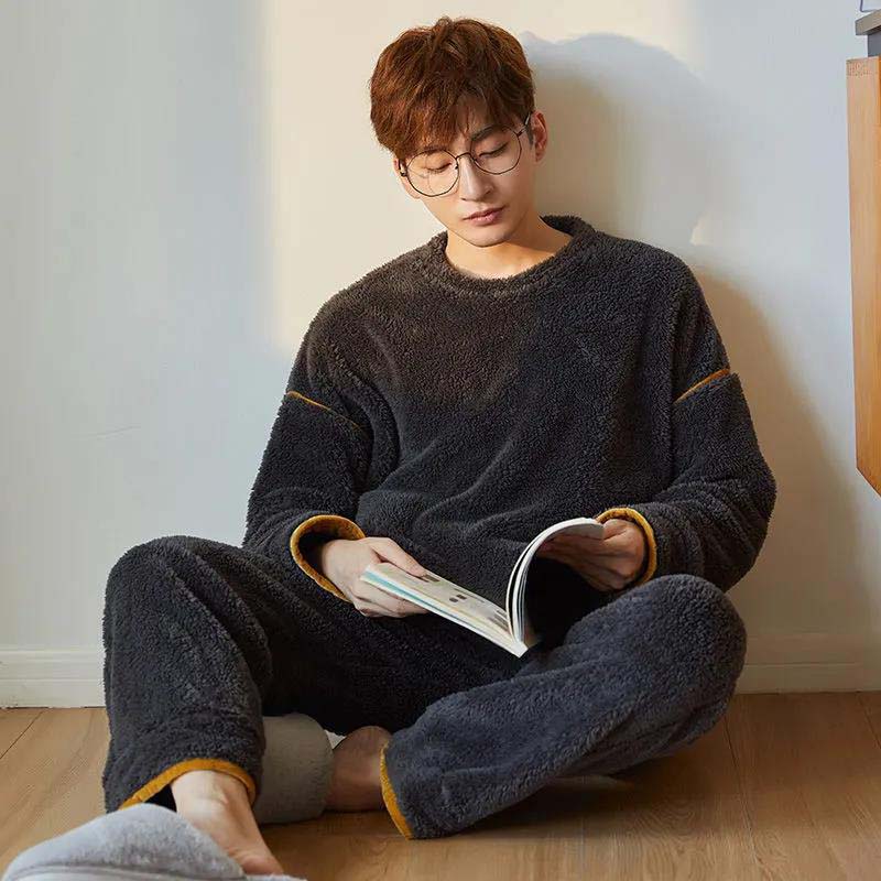 Winter Pajamas Men's Coral Velvet Thickened Plus Velvet New Flannel Youth Plus Size Home Service Suit