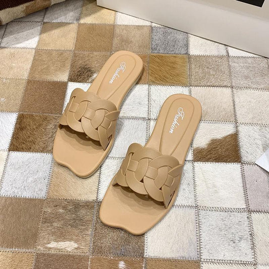 Fairy Style Slippers Indoor and Outdoor Flat-bottomed Wild Korean Round Side Open-toed Sandals and Slippers