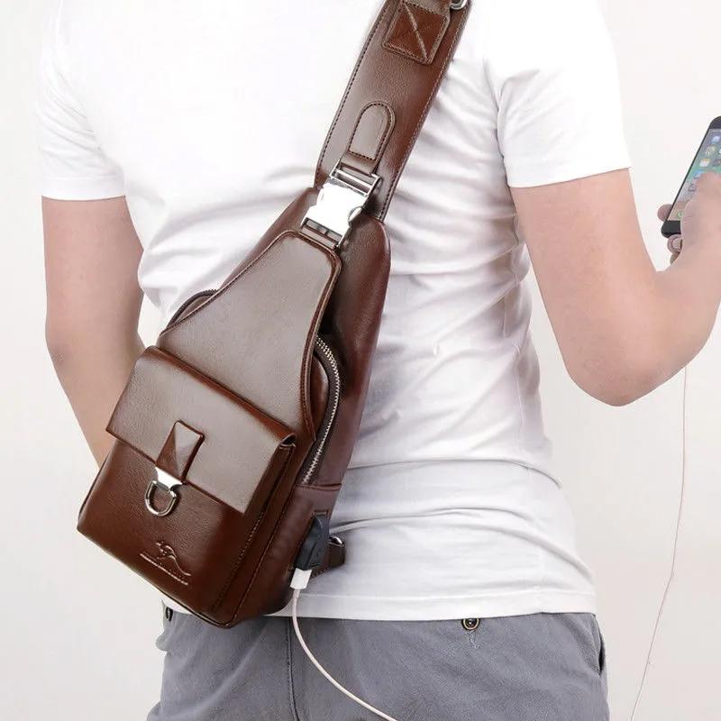 Leather Texture Men's Chest Bag Casual Shoulder Bag Messenger Small Backpack Men's Soft Leather Bag