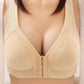Front Buckle Underwear Women Gather Large Size Thin Adjustable Bra Lace Stripe No Steel Ring Bra