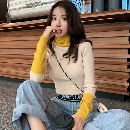 Sweater Women's Base Shirt Long-sleeved Turtleneck Color Matching Sweater Autumn and Winter