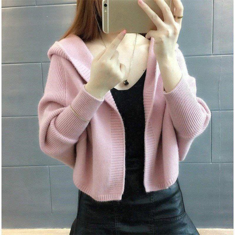 Knit Cardigan Sweater Women Cardigan Sweater Short Coat Sweater Women Loose Hooded