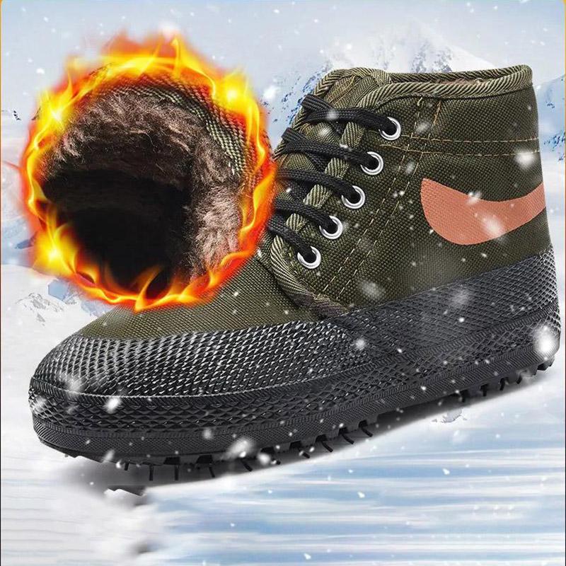 Men's Hiking Shoes Non-slip Wear-resistant Outdoor Training Shoes High-top Plus Velvet Warmth Large Size Sports Shoes
