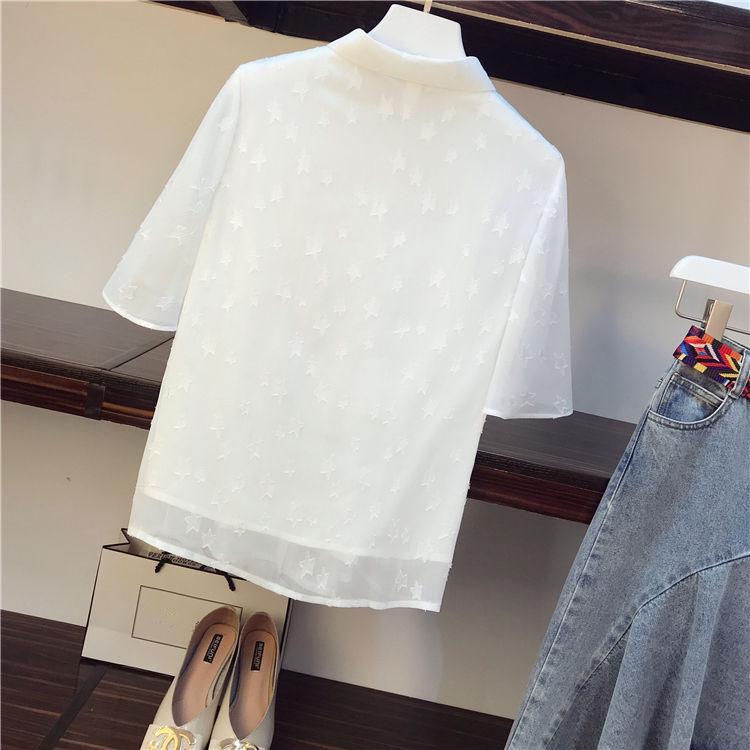 Fashion  2 Piece Set Skirt and Tops Plus Size Women Summer Pleated Short-sleeve Shirt Asymmetric Denim Skirt Two-piece Set