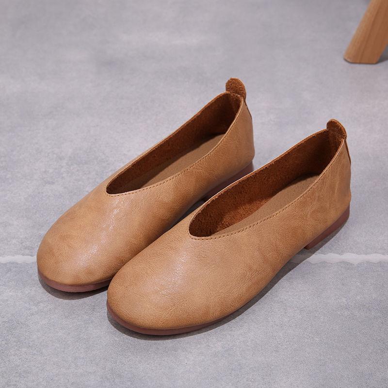 Retro Flat-bottomed Grandma Shoes Women's Soft Leather Lazy Pedal Peas Shoes Soft-soled Women's Oxford Leather Shoes Breathable
