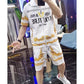 Summer European Thin Section Quick-drying Totem Light Luxury Printed Hooded Zipper Cardigan Shorts Suit Tide