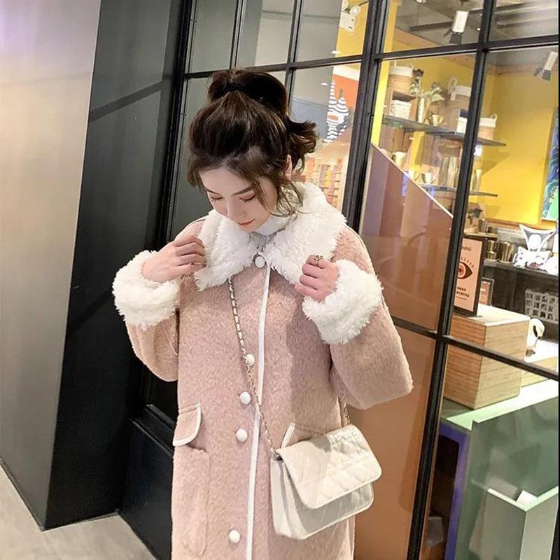 Lapel Lamb Velvet Jacket Winter Korean Version Loose Plus Velvet Thick Warm Loose Large Size Coat