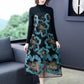 Women's Stitching Mesh Embroidery Sweater Dress Women's Large Size Loose Long A-line Knitted Dress High-end Pullover Sweater Outwear Autumn Winter