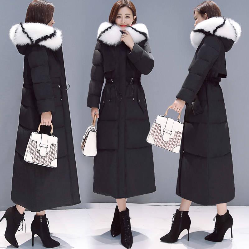 Fashion Coat Hooded Long Women Winter Jacket Fur Collar Warm Thick Parka Cotton-padded