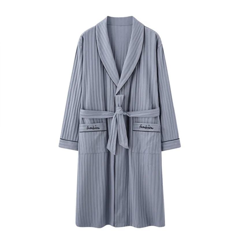 Antarctic Pajamas Men's Cotton Bathrobe Spring and Autumn Long Section Cotton Thin Section Dressing Gown Pajamas Men's Japanese Summer Bathrobe Men