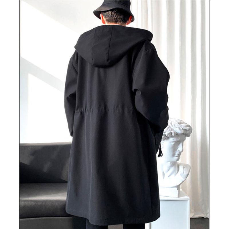 Spring Waterproof Jacket Men Hooded Windbreaker Solid Color Trend Coat Casual Loose Comfortable Parka Long