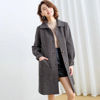 Coats Women's Wool Plaid Coat Fashion Long Woolen Coat Slim Female Winter Wool Jacket Female Outwear