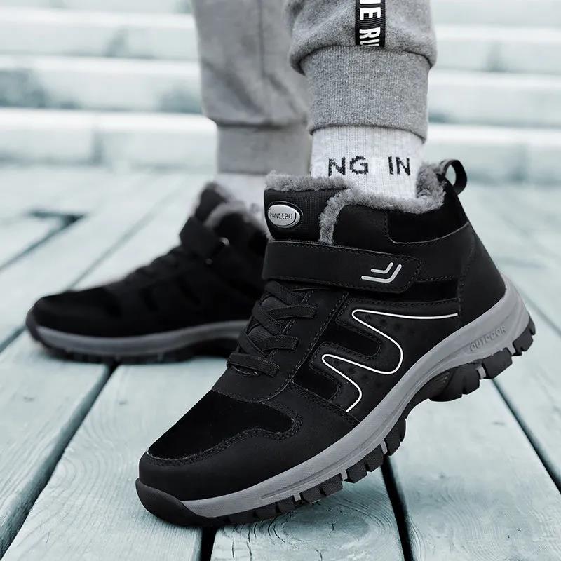 Walking Shoes Winter Cotton Shoes Plus Velvet Warm Leather Surface Waterproof and Ski-proof High-top Snow Boots Male
