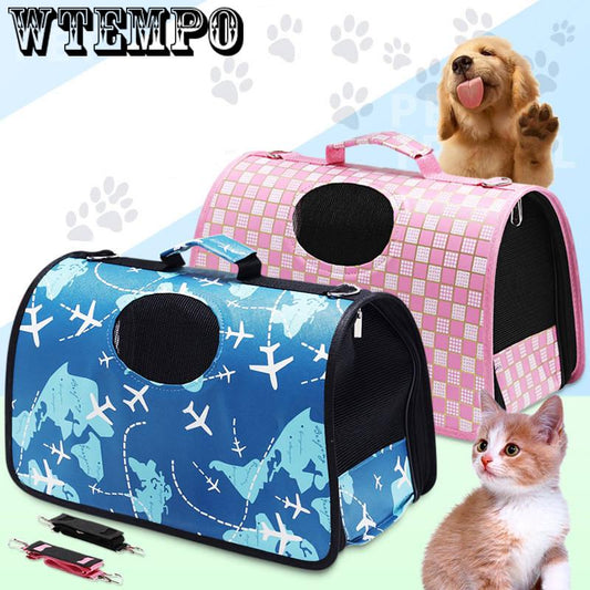 Cat Pattern Blue Dog Carrier Bag Portable Cats Handbag Foldable Travel Bag Puppy Carrying Pet Bags