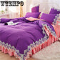 Quilted suit bed skirt four-piece lace quilt cover solid color princess wind comfortable soft cotton