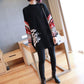 Vintage Printed Knitted Sweater Women Loose Bottoming Sweater Autumn and Winter Asymmetric Pullover Sweater