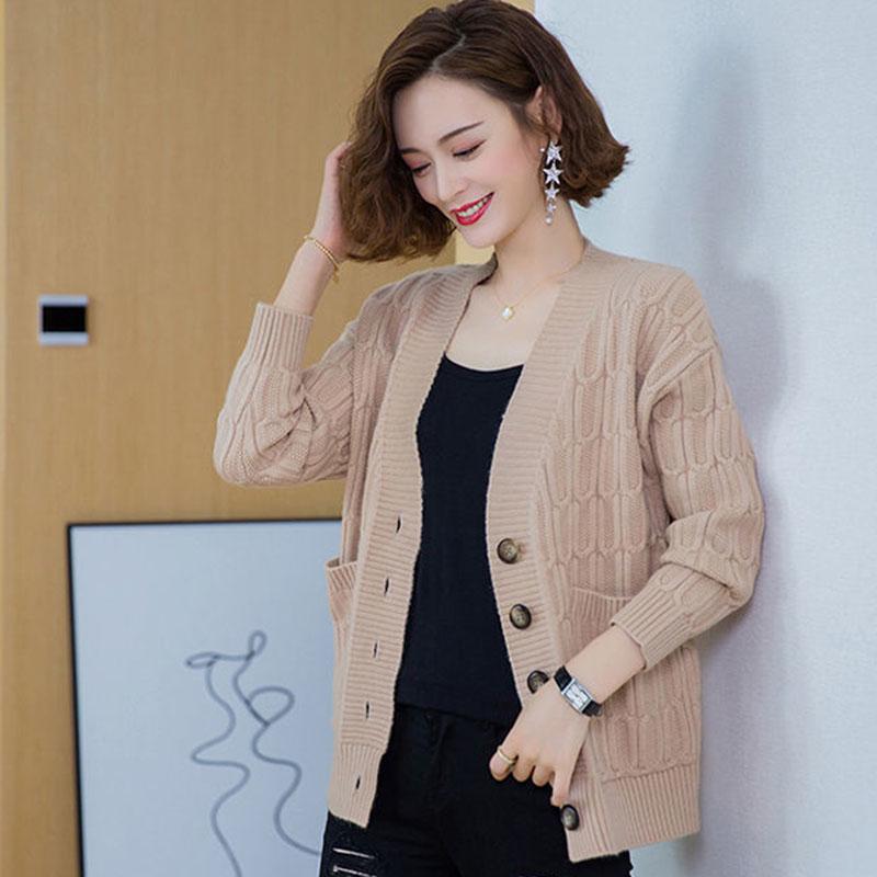 Autumn and Winter Plus Size Sweater Cardigan Solid Color Short Coat Simple Casual Middle-aged Female Jacket