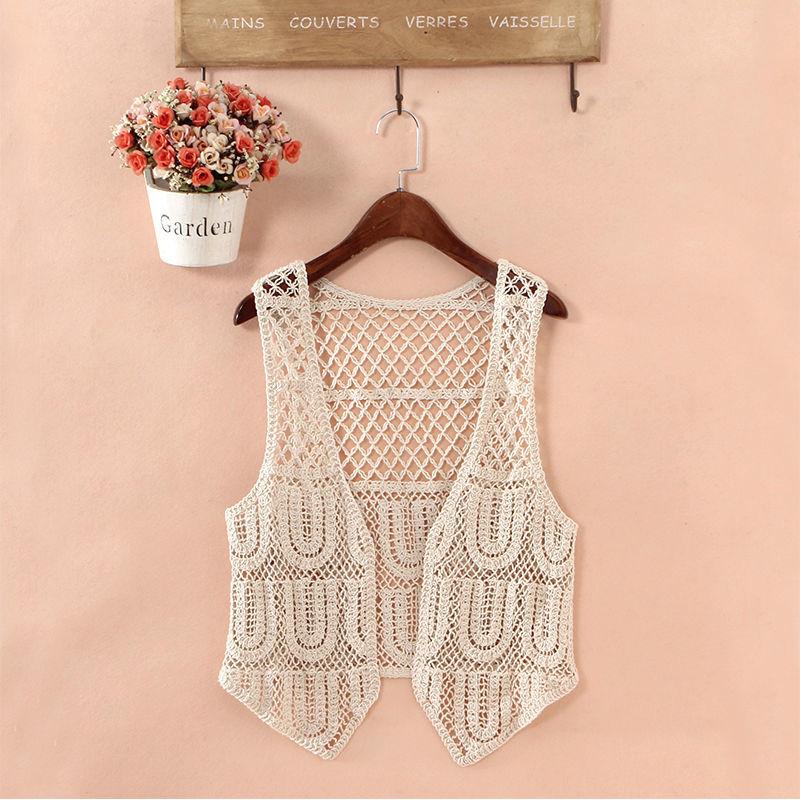 Solid Color Hollow Out Women's Vest Sleeveless Spring and Summer Loose Casual Knitting Waistcoats