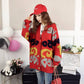 Women's Loose V-neck Sweater Cardigan Jacquard Buttons Long-sleeved Knitted Sweater