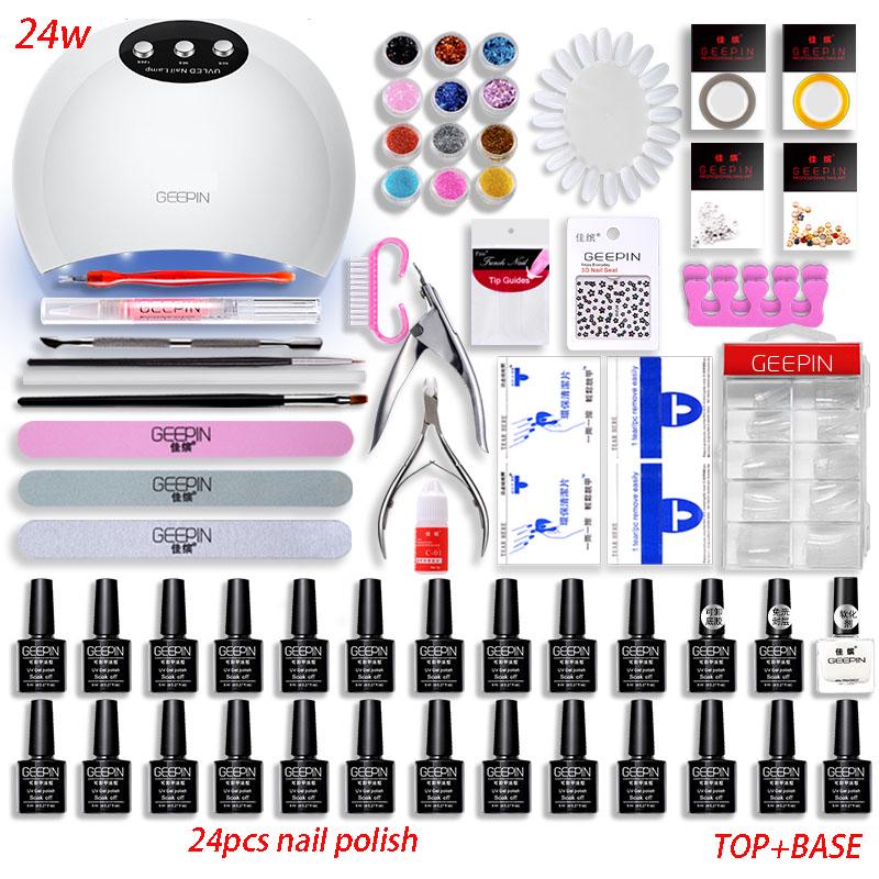 Gel Nail Polish Set 24W LED UV Lamp nail dryer Manicure Set Nail Tools Kit Nail Art Pusher Kit