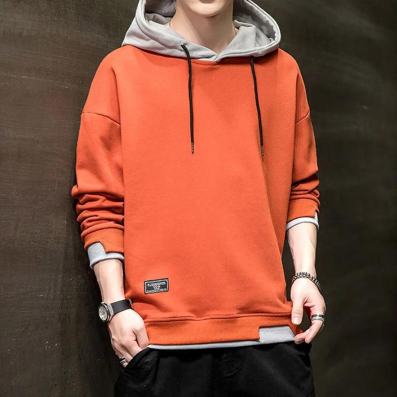 Spring and Autumn Men's Casual Large Size All-match Hooded Solid Color Sweater Men's Loose Top Handsome Bottoming Shirt