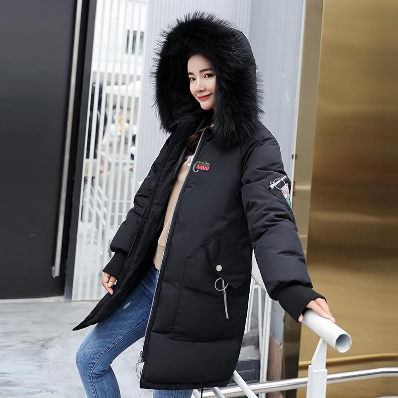 Women Parkas Winter Jacket Mid-length Thickening Coats Fur Collar Hooded Coat Cotton Jackets Loose Casual Outwear Embroidery Black White Clothes