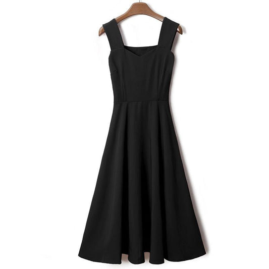 Female Summer Simple and Versatile Little Fresh Solid Color Dress Slim Graceful Vintage Travel Dress