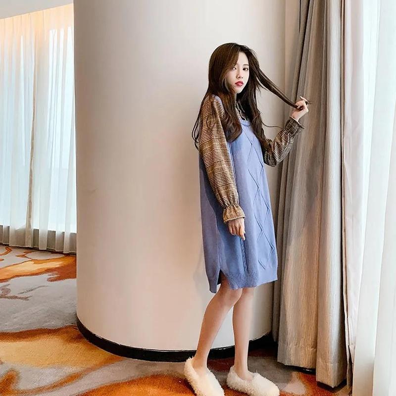 Mid-length Sweater Women's Pullover Fall/winter Shirt Collar Dress Fall/winter Knitted Bottoming Shirt Ladies Temperament Sweater Dress