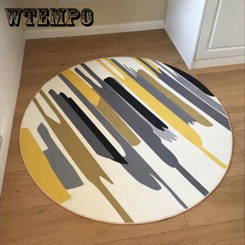 Geometric Abstract Round Carpet Imitation Wood Grain Print  Mat Bedroom Bay Window Chair Carpet