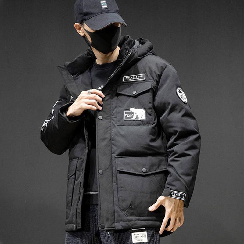 Winter Men's Down Jacket Tide Brand Trend Mid-length Tooling Jacket Warm Hooded Clothes