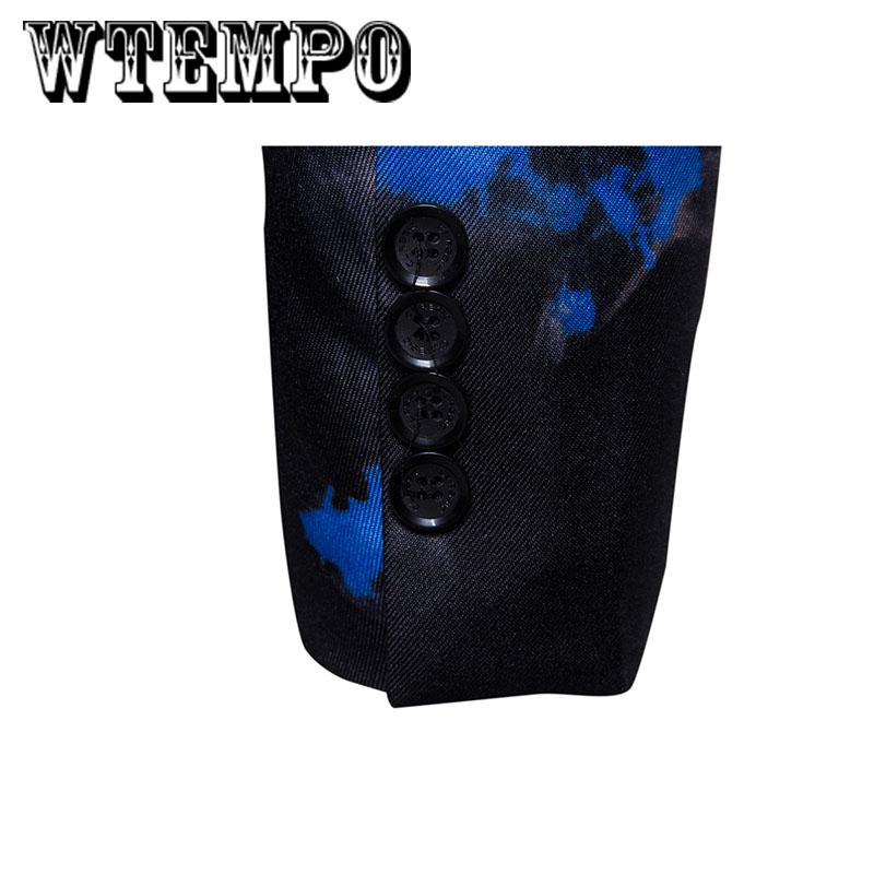 Men's Business Casual Suit with Red and Blue Flame Print Suit Dress Costume Cotton Fabric