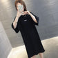Long Split Back Bow Women Dress Girl Loose O-Neck Batwing Sleeve Casual T-shirt Dress Big Loose