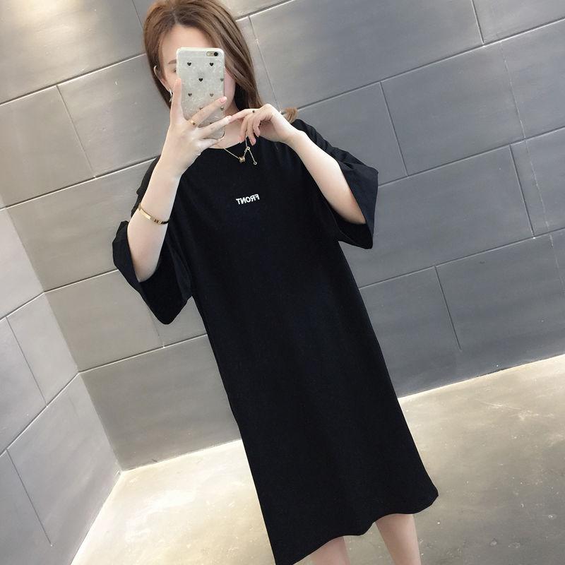 Long Split Back Bow Women Dress Girl Loose O-Neck Batwing Sleeve Casual T-shirt Dress Big Loose