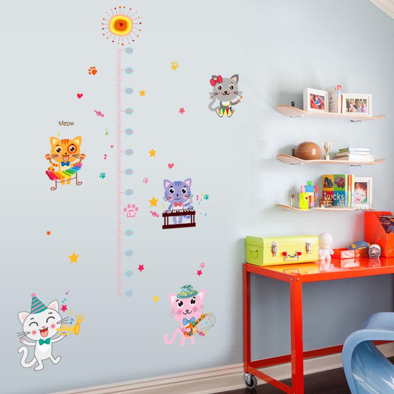 [sticker ]Five Cats Measure Children Height Wall Stickers For Kids Rooms Baby Room Nursery Bedroom