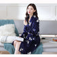 Women's Autumn Winter Coral Fleece Nightgown Mid-length Flannel Bathrobe Solid Color Printing Pocket Belted Dressing Gown Long Sleeves Thick Warm Robe
