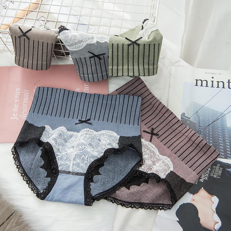 5Pcs/Set Women's Breathable Skin-friendly Lace Panties Soft Seamless Underpants Elastic High-waist Comfortable Cotton Crotch Briefs