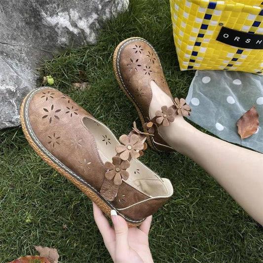 Artistic Women's Shoes Cotton and Linen Hollow Mesh Sandals Comfortable Big Head Doll Shoes Wild Retro Shoes Women's Moccasin Shoes