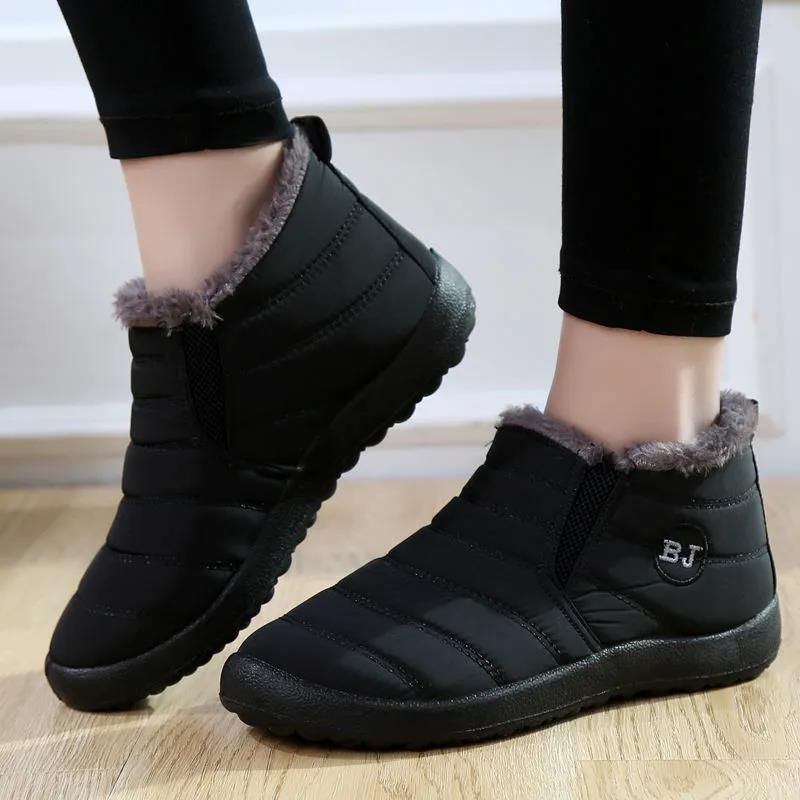 Snow Boots Women Shoes Winter Warm Flat Couple Style Ankle Boots Cotton Slip on Plus Size Platform Booties Winter Shoes for Women