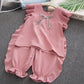 Girls Summer Suit Baby Girl Clothes T-shirt Shorts Sweet Lotus Leaf Sleeve Top + Casual Trousers Two-piece Set