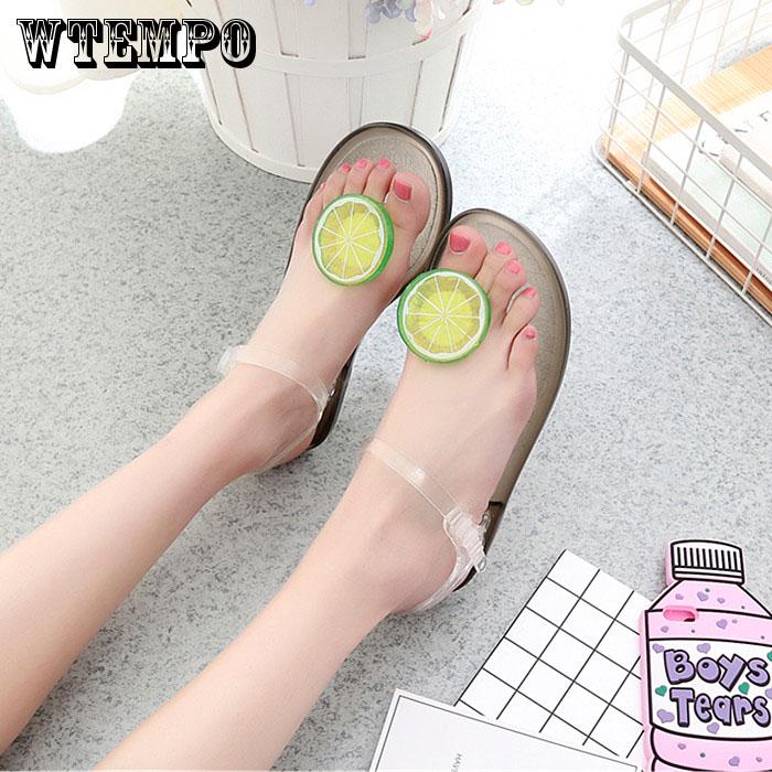 Summer Sandals Female  Personality Lemon Fruit Cute Toe Beach Student Flat Jelly Shoes