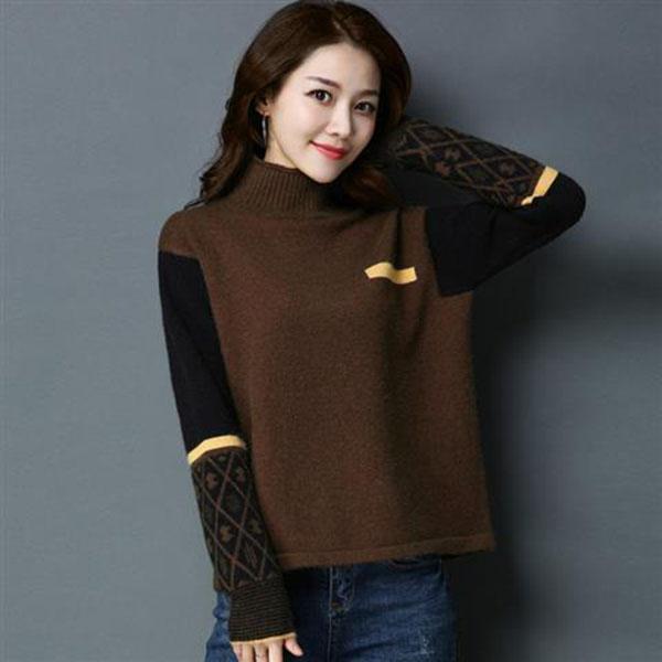 Autumn and Winter Thick Short Sweater Loose Half High Neck Pullover Bottoming Shirt Color Matching Knitted Women Sweater